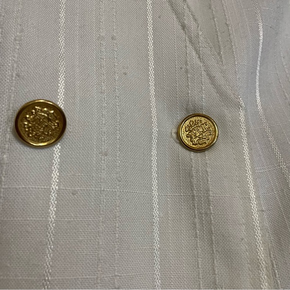 White Double-Breasted Blazer with Gold-Tone Accents - Picture 3 of 7